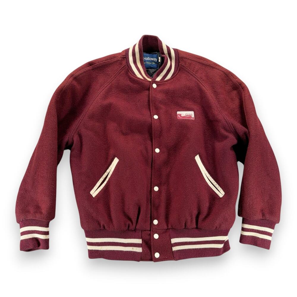 Vintage Holloway Varsity Jacket Adult Extra Large Red Wool Rowing Patch USA 80s